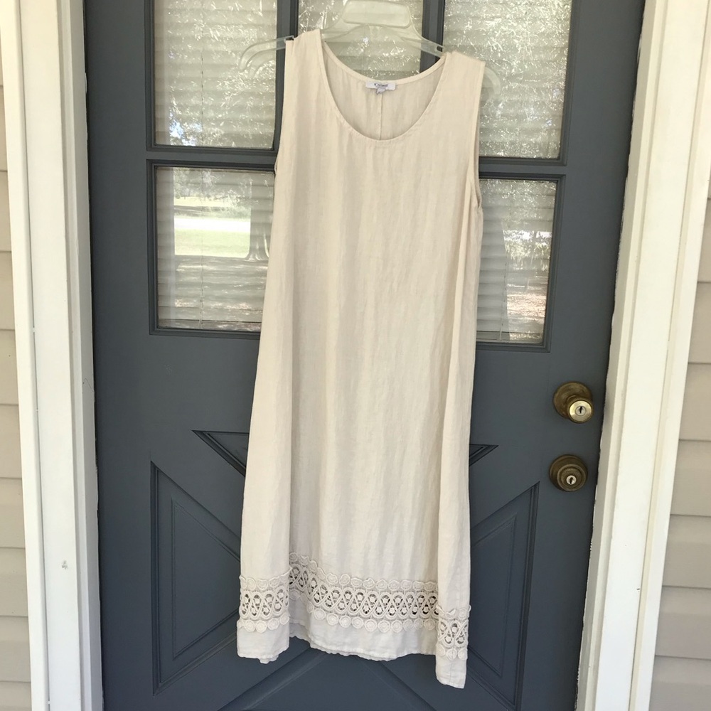 Rosemarine Cream Ivory Made in Italy Shift Dress Crochet Lace Hem Detail Small S